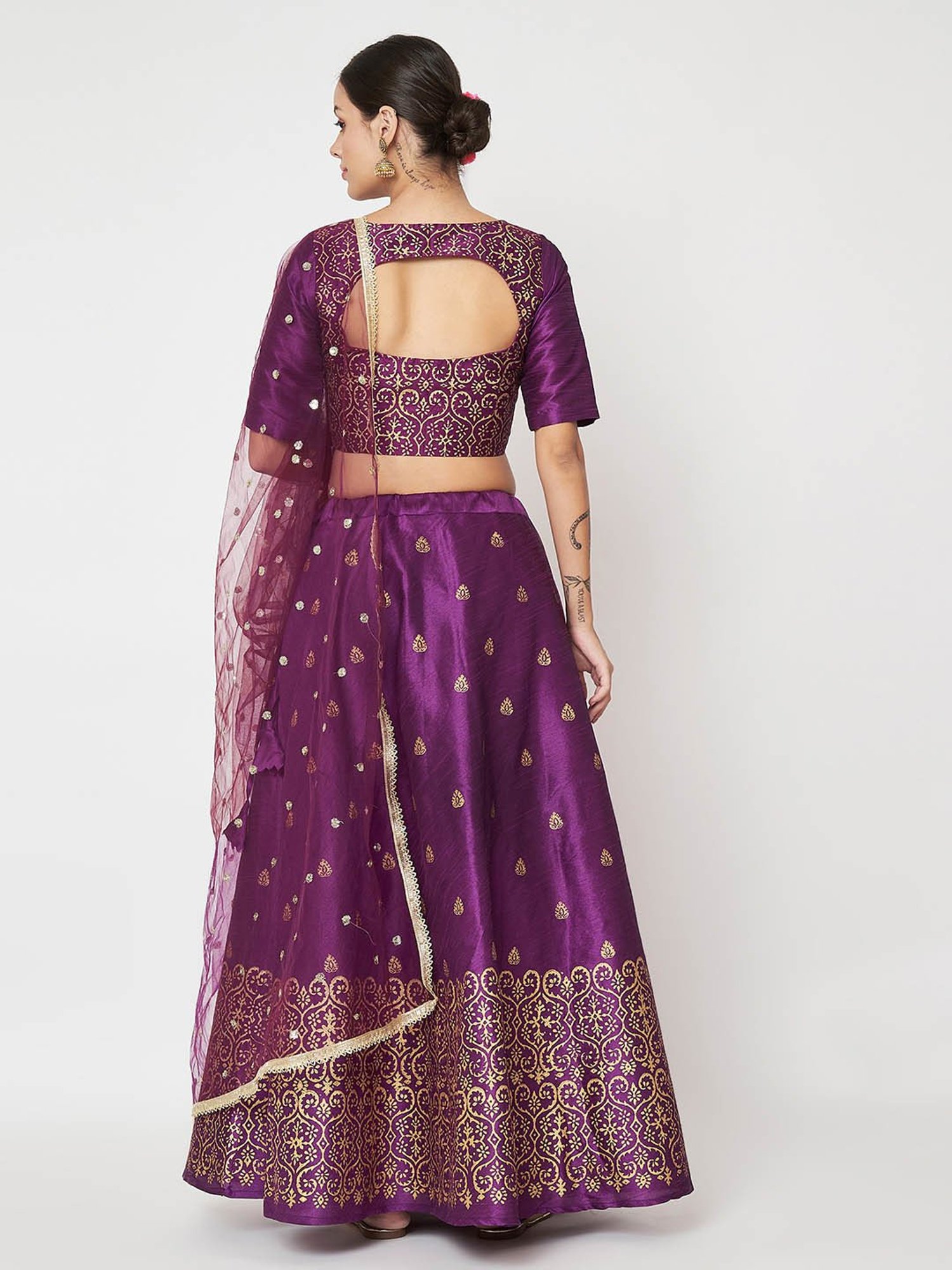 studiorasa Purple Block Print Lehnga Choli Set With Dupatta