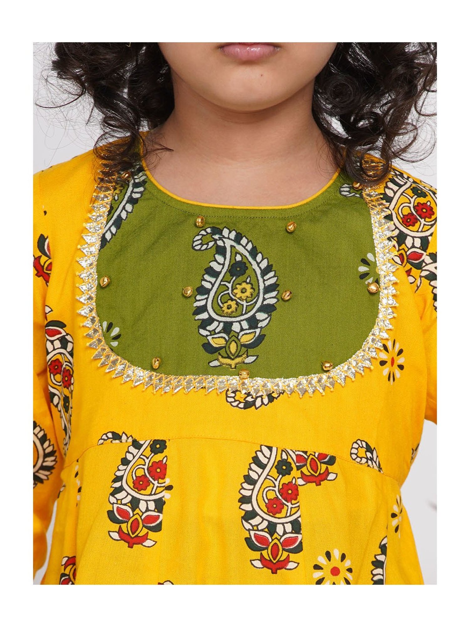 Little Bansi Yellow & Green Floral 1 Kurta, 1 Sharara & 1 Dupatta