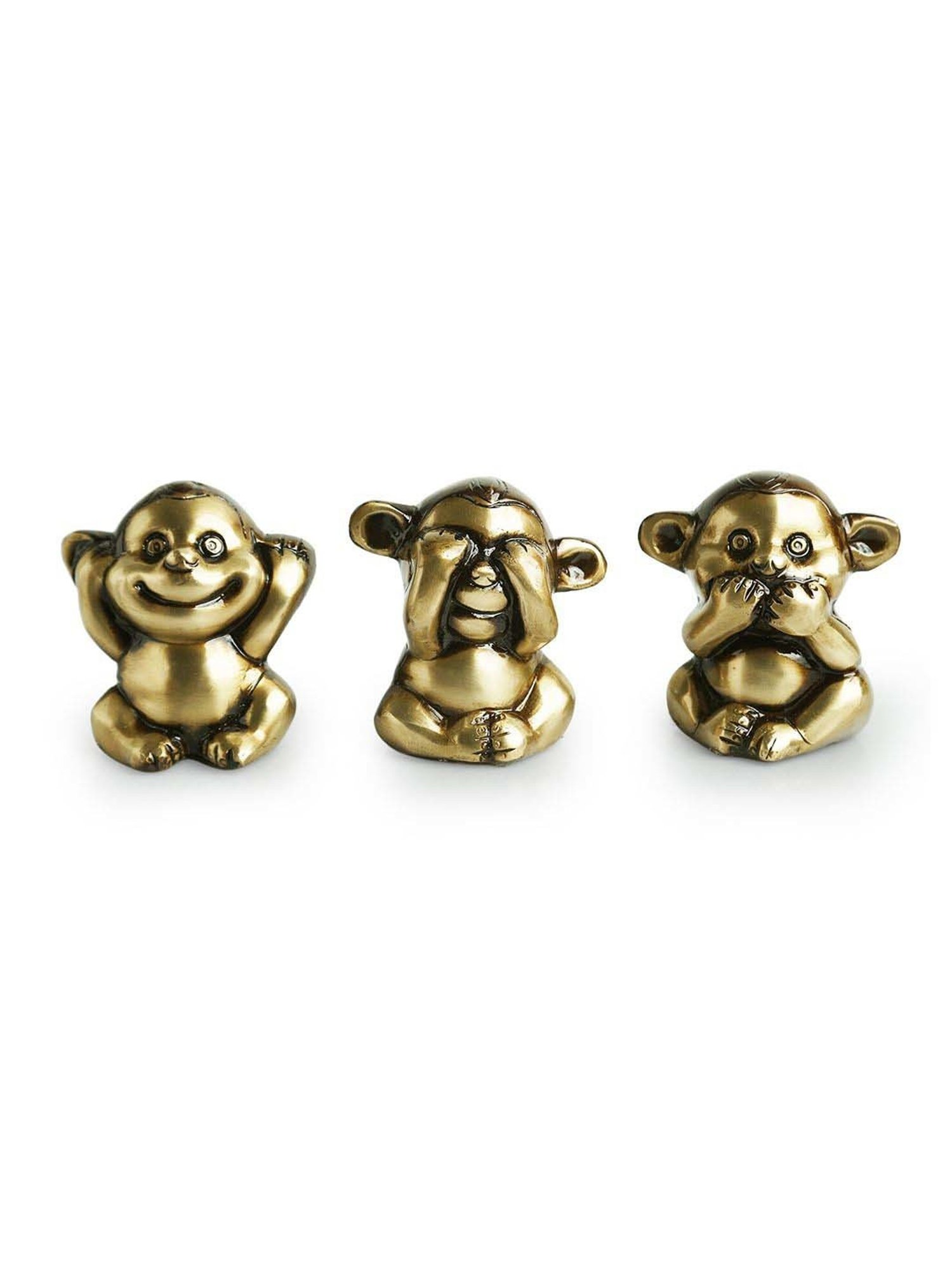 ExclusiveLane Golden Brass 3 Wise Monkeys Decorative Showpiece Figurine - Set of 3