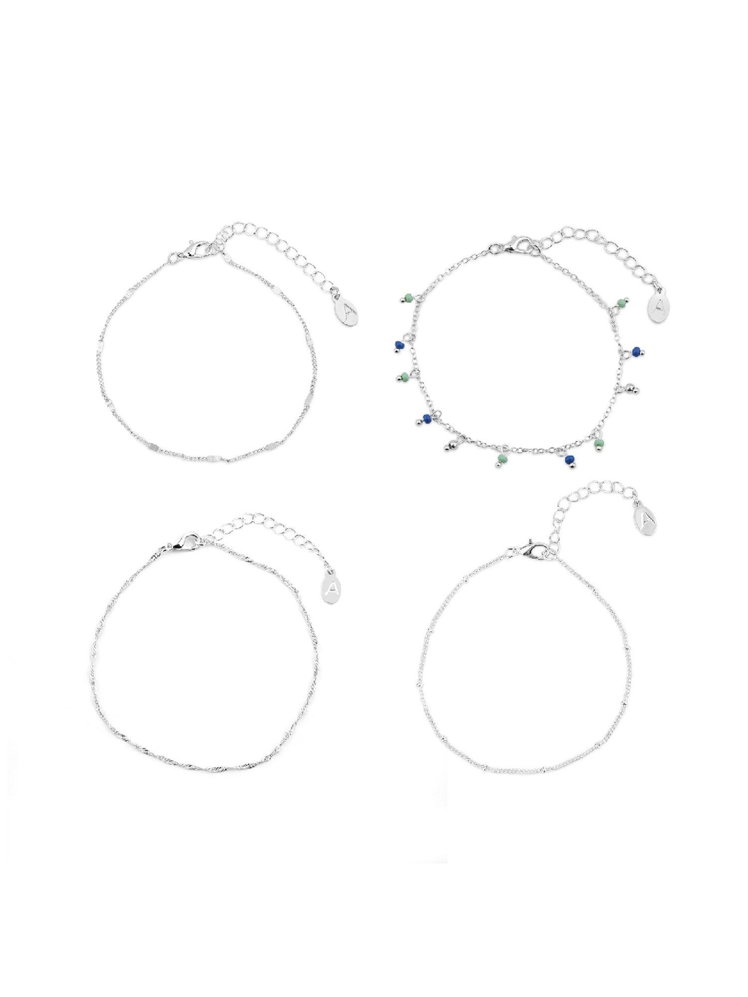 Accessorize London Women'S Silver Bead Drop Anklets Pack Of 4