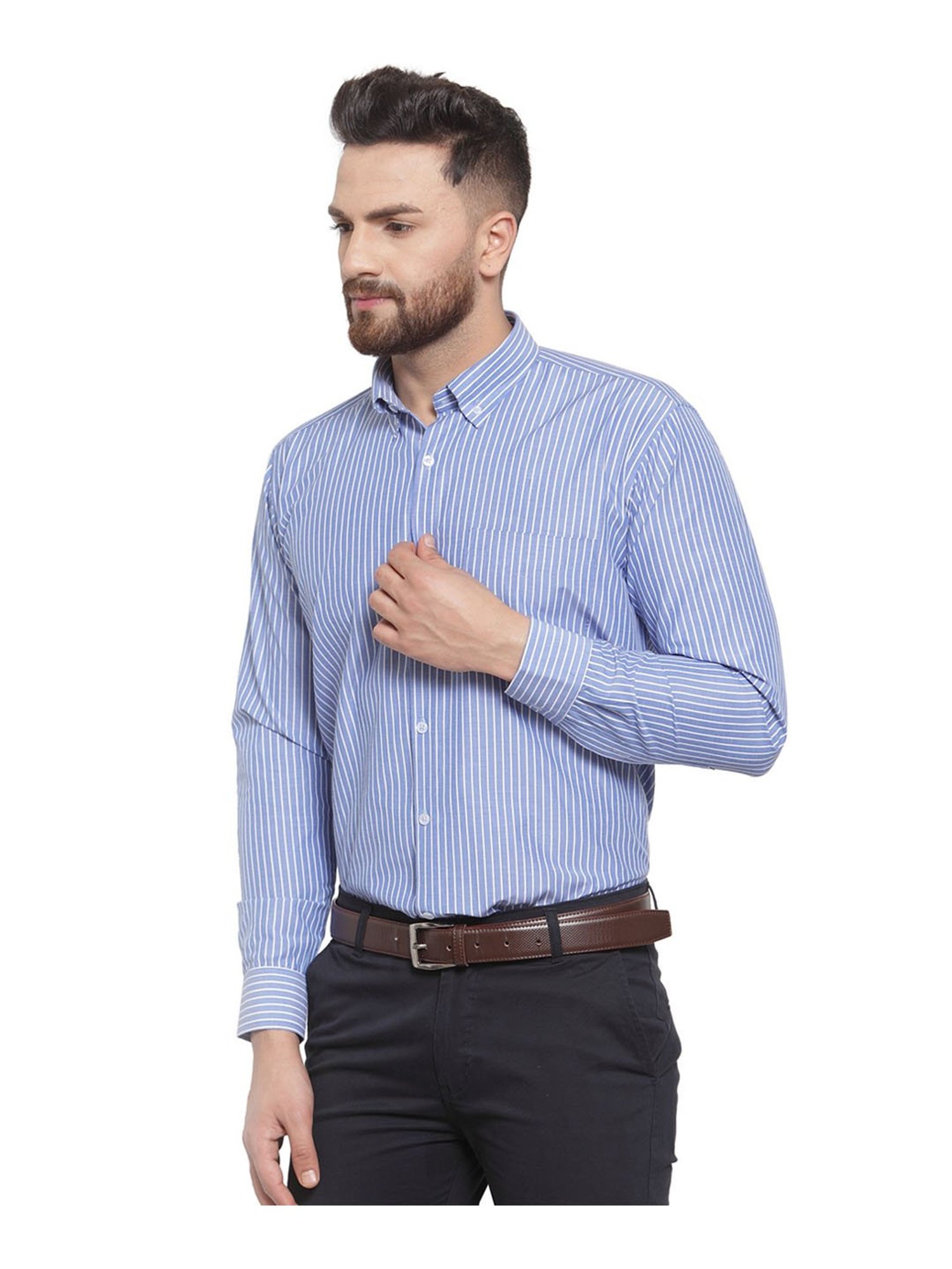 Hancock Blue Striped Full Sleeves Shirt
