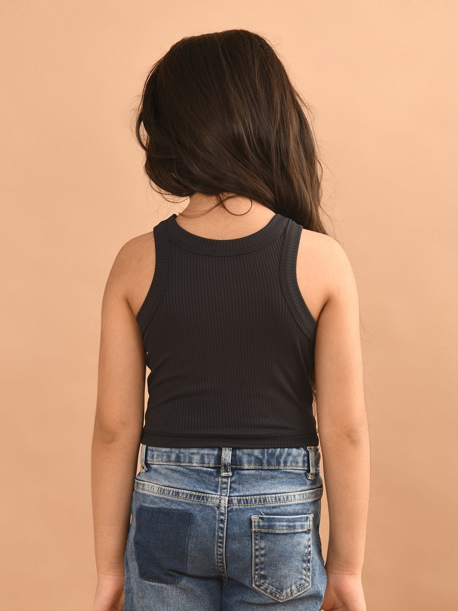 LilPicks Kids Teal Solid Crop Top