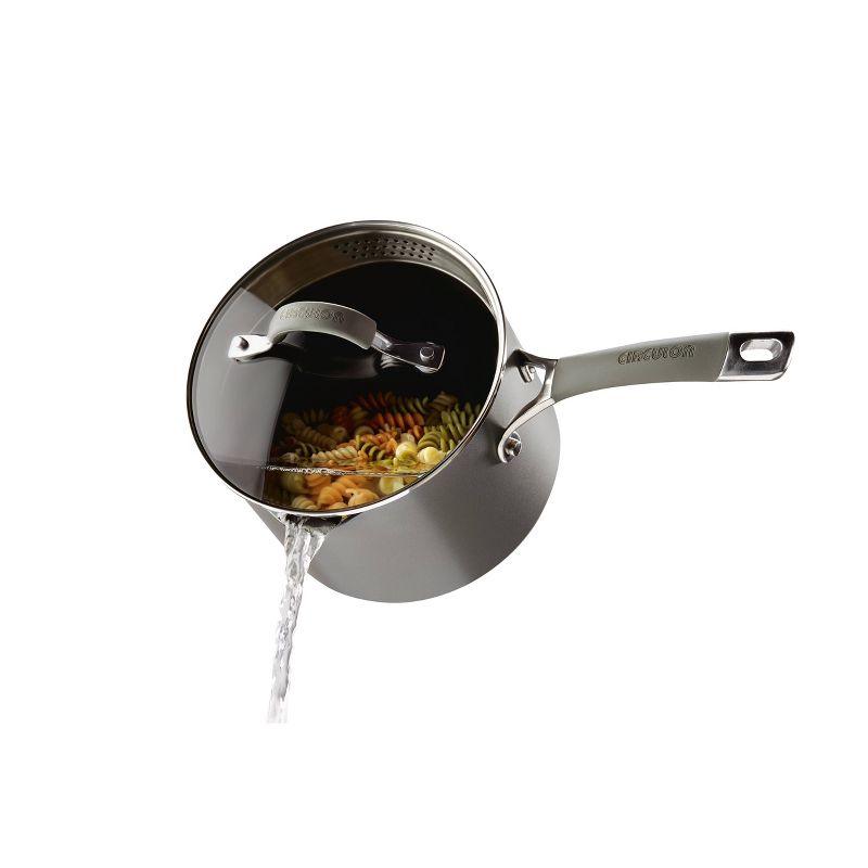 Circulon Elementum 3qt Hard Anodized Aluminum Nonstick Sauce Pan with Lid Gray