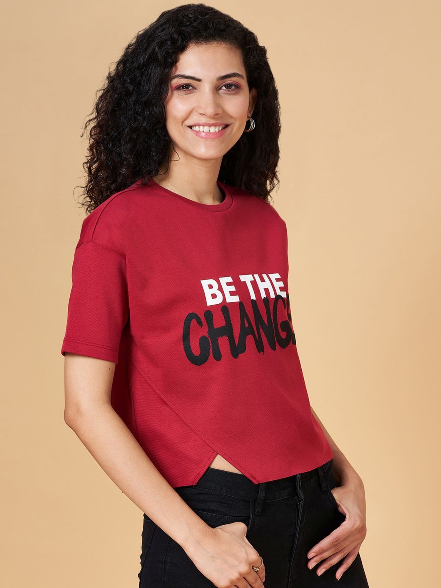 People by Pantaloons Maroon Graphic Print Top