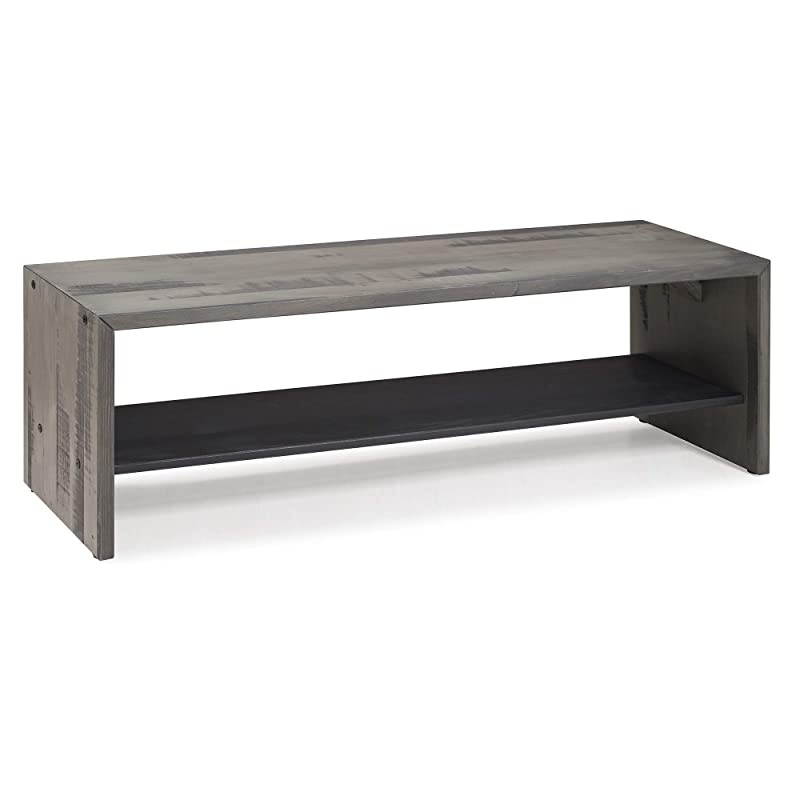 Edison Cheyenne Rustic Solid Wood Two Tier Entryway Bench, 58 Inch, Grey