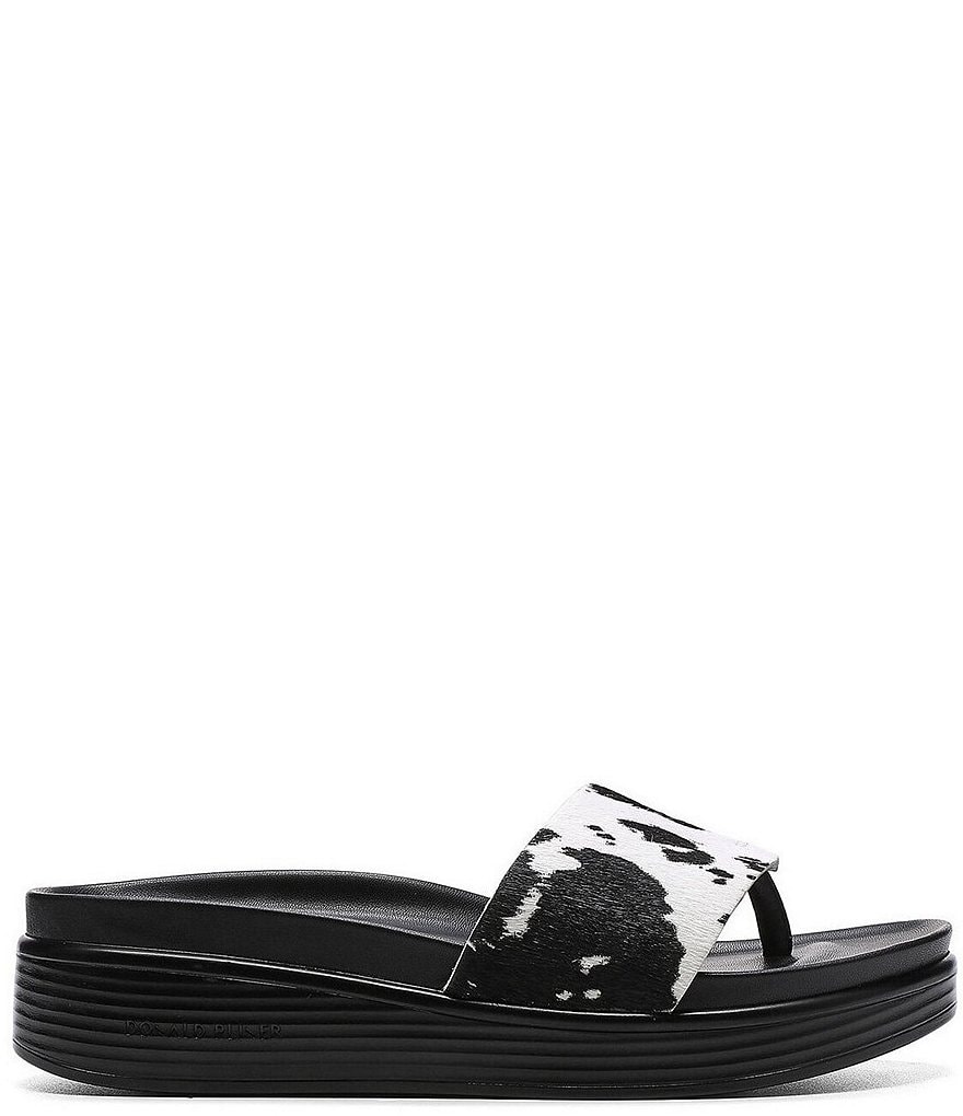 Donald Pliner Fifi Cow Print Calf Hair Wedge Thong Sandals