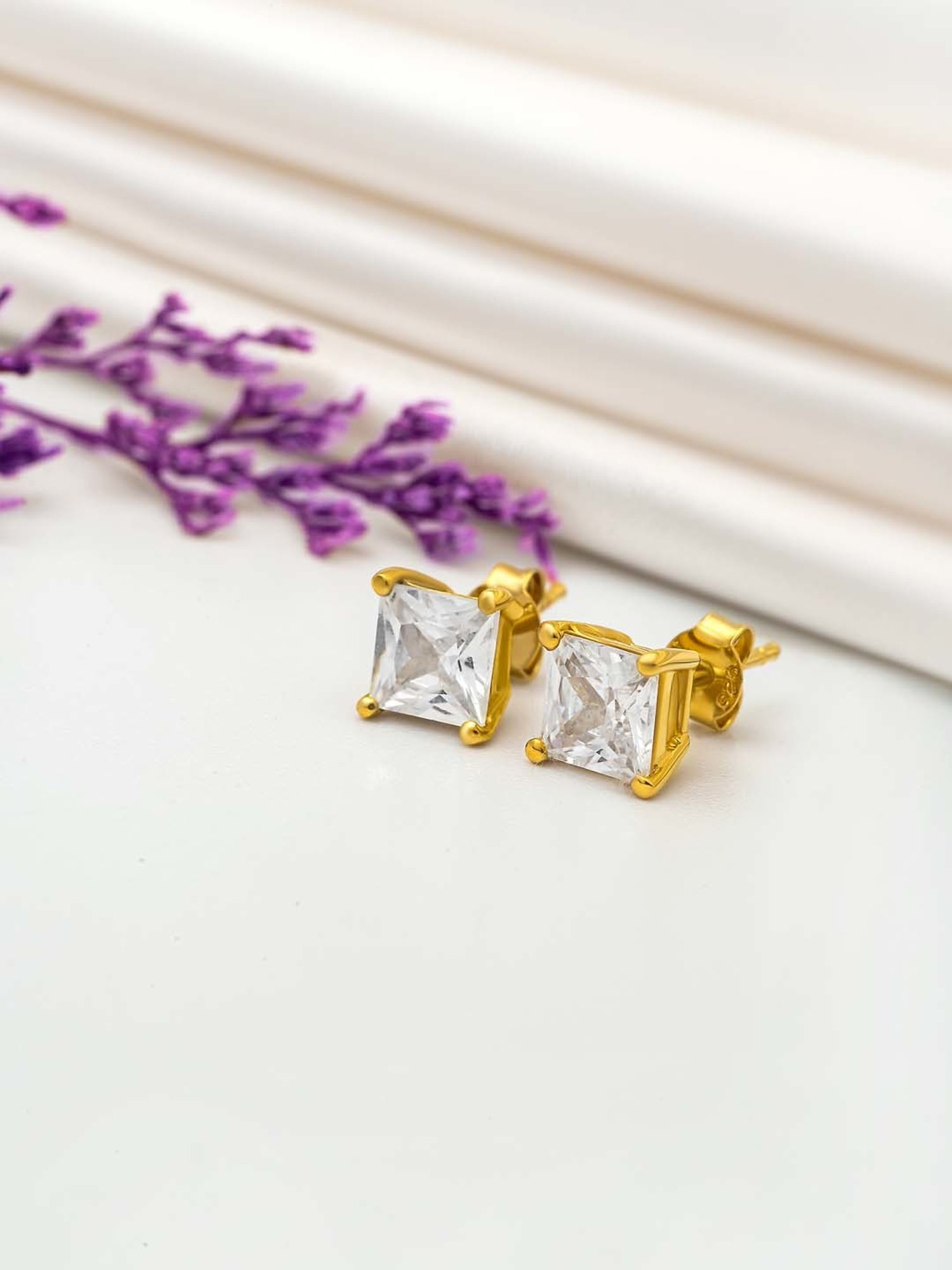 Silberry 925 Sterling Silver 18k Gold Plated Classic 8mm Stud Earrings for Women