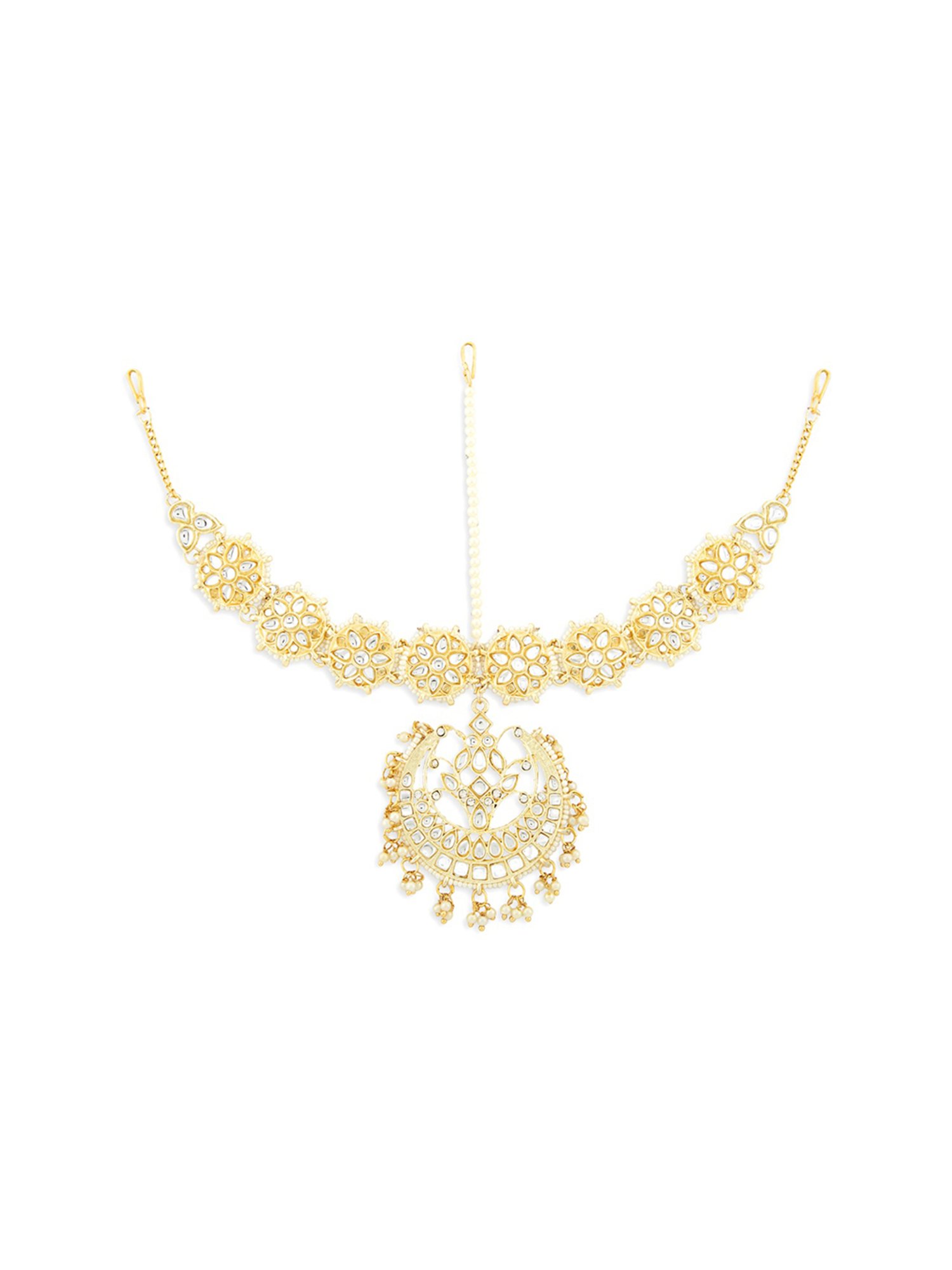 Zaveri Pearls Gold Tone Kundan & Pearls Bridal Crescent Matha Patti Style Maangtikka-ZPFK13525