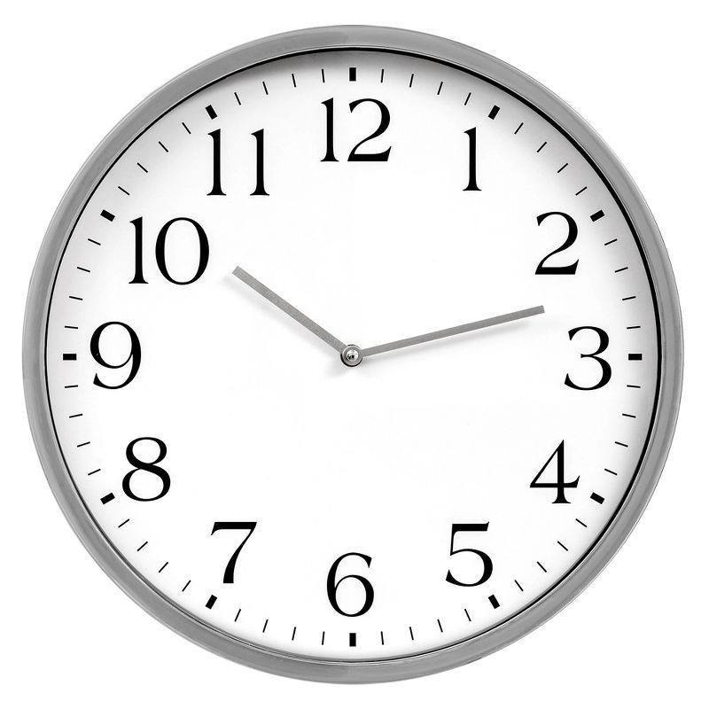 16"x16" Round Essential Silver and White Wall Clock Silver - Patton Wall Decor