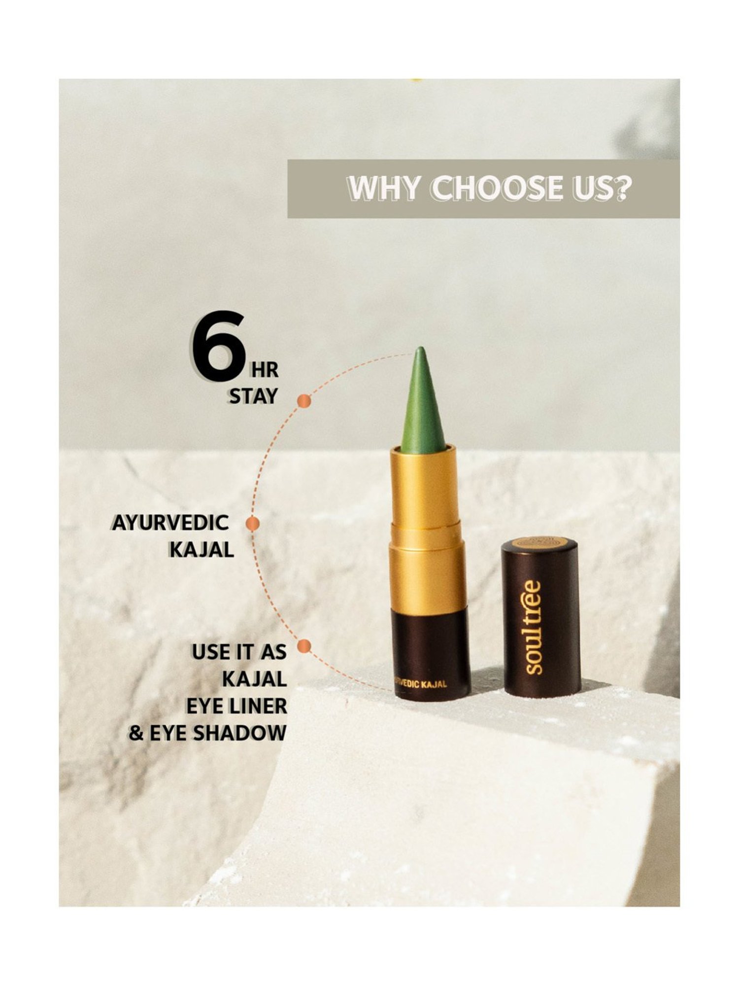 SoulTree Ayurvedic Kajal - Moss Velvet - 3 gm | Organic Kajal