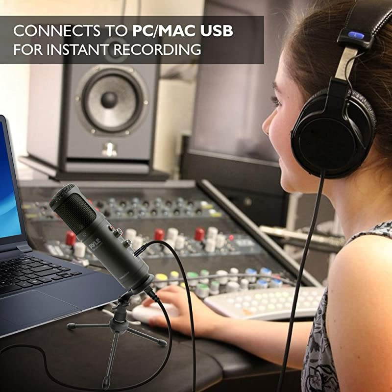 USB PC Recording Condenser Microphone Blue LED Adjustable Gain Headphone Jack Mute Control Tripod Stand Portable Pro Audio Condenser Desk Mic for Podcast Streaming Gaming  PDMIUSB50