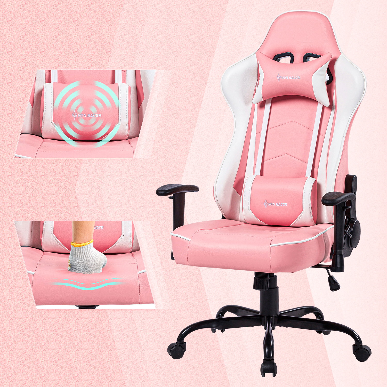 Gaming Chair, Racing Style Computer Desk Chair Padded Armrests Ergonomic Lumbar Support Adjustable Height