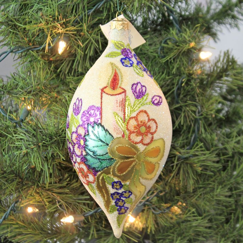 Larry Fraga Candlewick Ornament Teardrop Candle Floral  -  Tree Ornaments