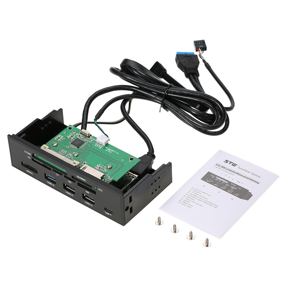 Sunshine-tipway STW 5.25" Internal Card Reader Media Multi-Function Dashboard PC Front Panel Type-C USB 3.1 USB 3.0 Support CF MD XD MMC TF M2 MS