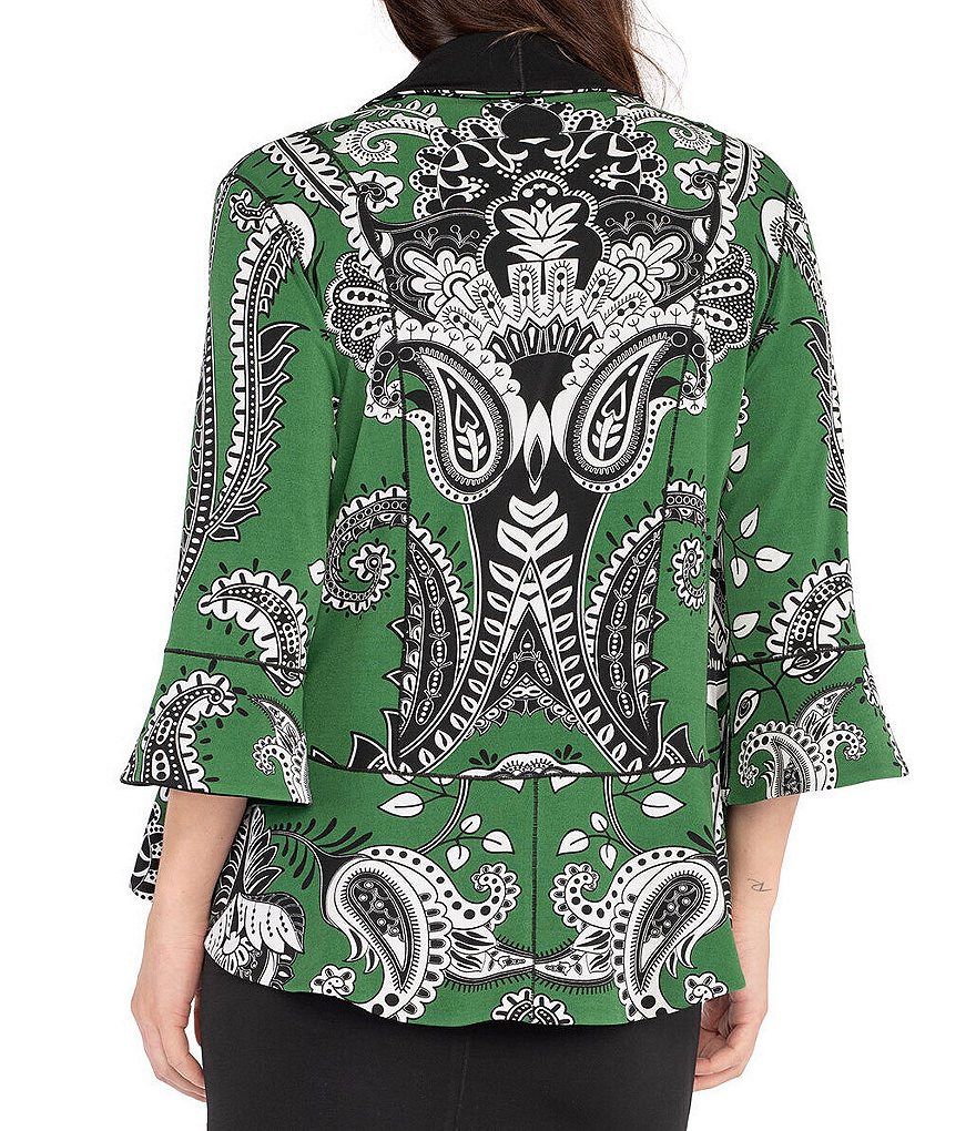 Eva Varro Bandana Paisley Print 3/4 Sleeve Shawl Collar Neck Knit Reversible Peplum Jacket