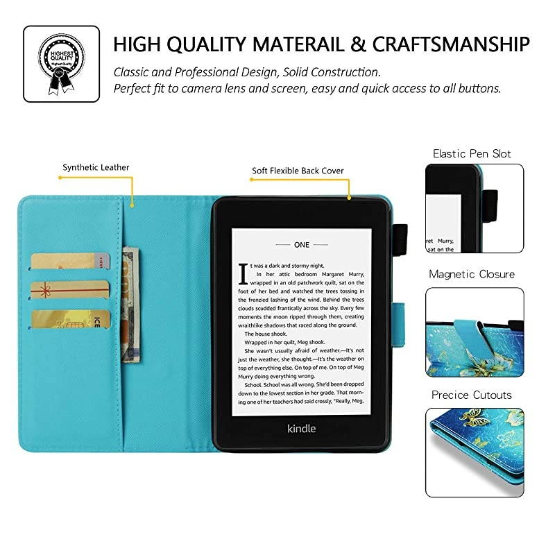 Kindle Paperwhite 1 2 3 4 Slimshell,Protective Lightweight Case [AUTO Sleep/Wake] for Kindle E-Reader (Fit All 2012 2013 2015 2016 Version and 10th Gen-2018 Release),Gold Butterfly