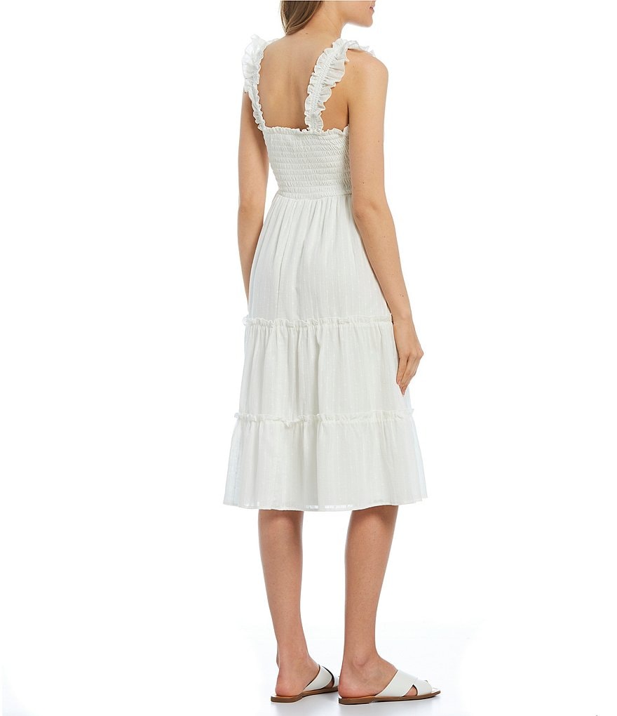 June & Hudson Ruffle Strap Smocked Tiered Dress