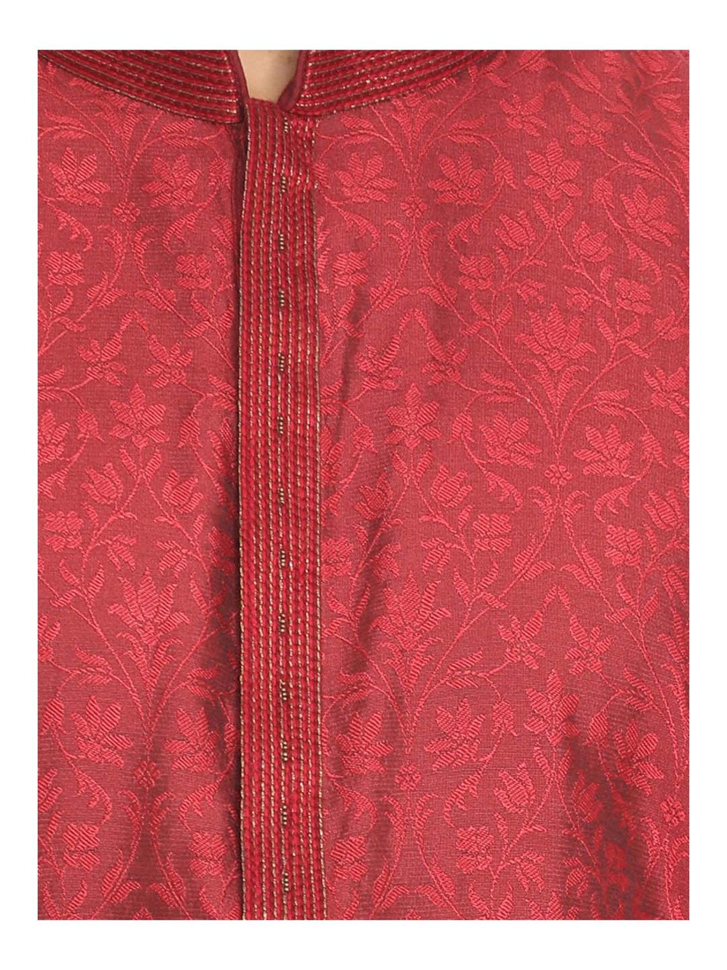 Manyavar Maroon & Beige Self Design Kurta Set