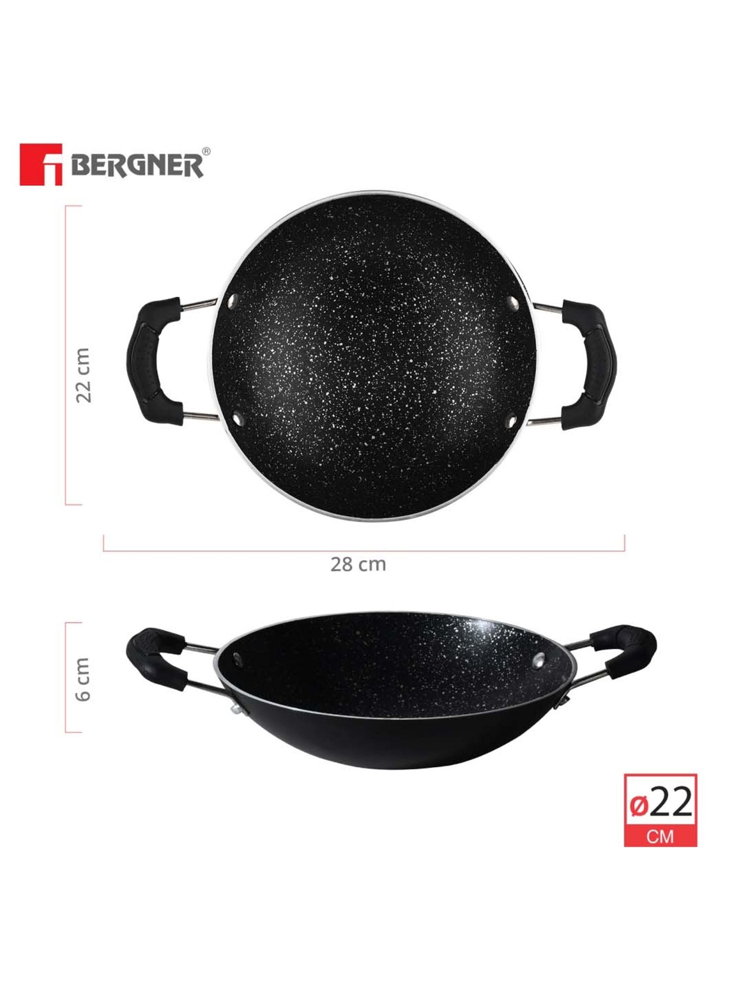 Bergner Black Aluminium Appachetty With Lid - Set of 1