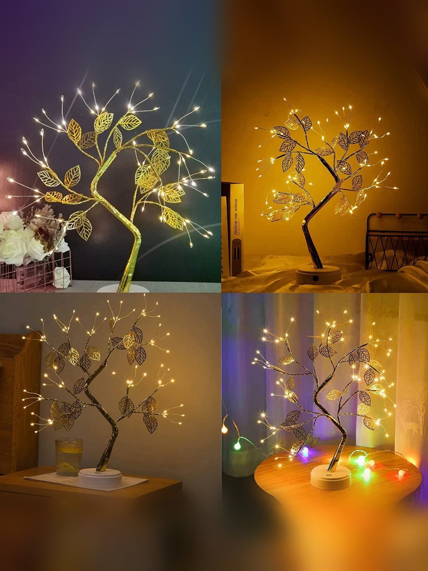 Xergy 20 inch Tabletop Bonsai Tree Light with 24 Golden Leaf Spirit Tree Lamp (Warm white)