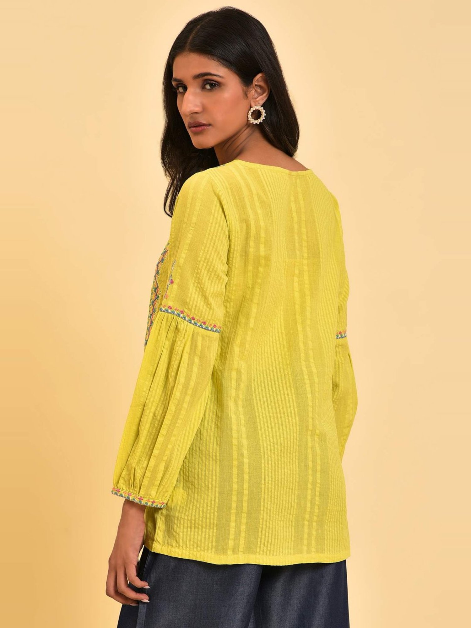 W Yellow Cotton Embroidered Top