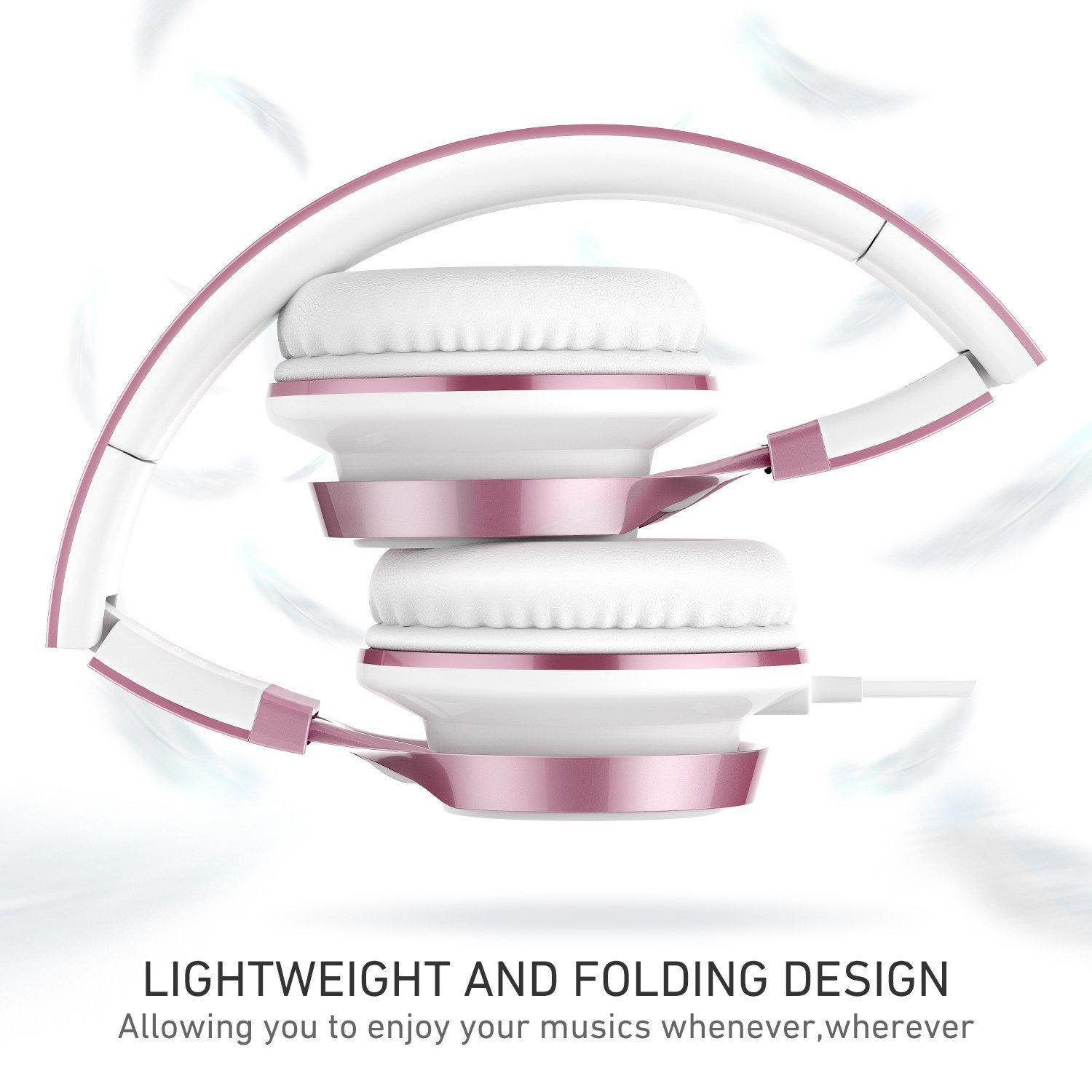 AILIHEN MS300 Headphones, Stereo Foldable Wired Headset for iPhone iPad iPod Android Cell Phones Laptop Tablet PC Computer (Rose Gold)