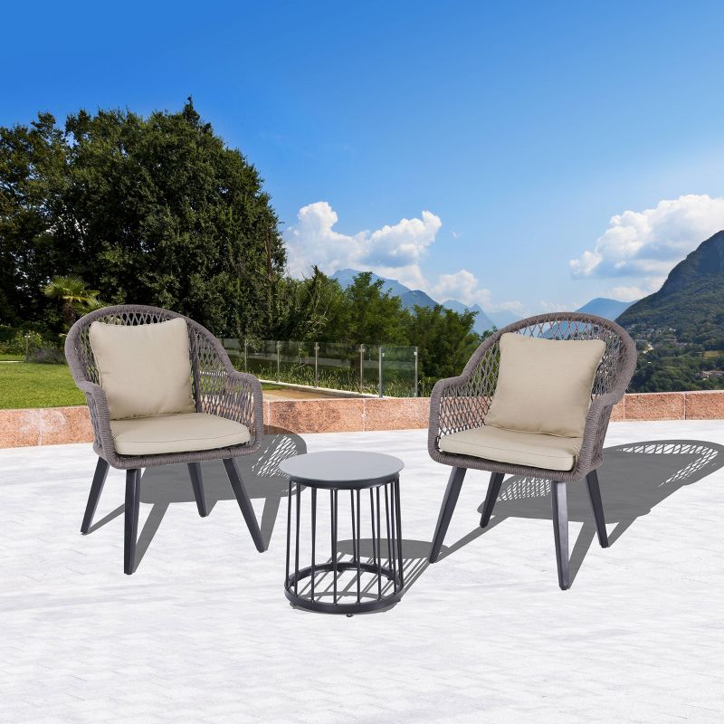 3pc Steel Patio Bistro Set Brown/Tan - Nuu Garden