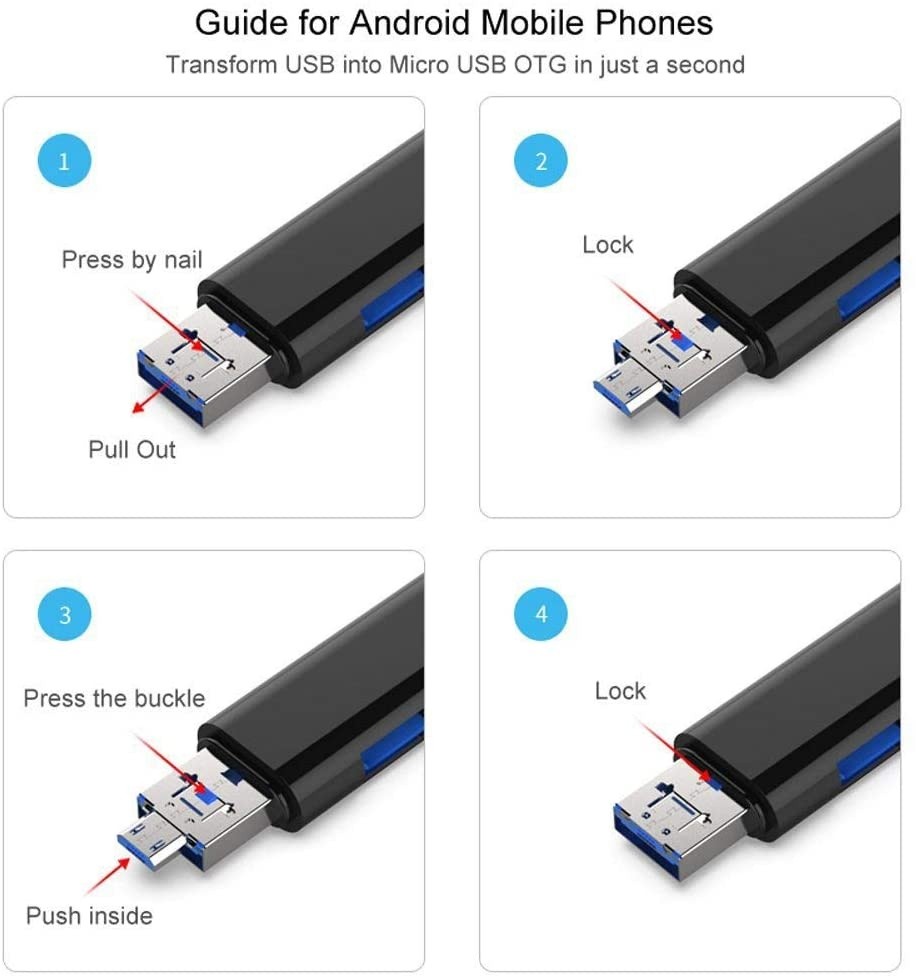 USB / USB Type C 3.1 / MicroUSB External Micro SD Card Reader OTG Adapter