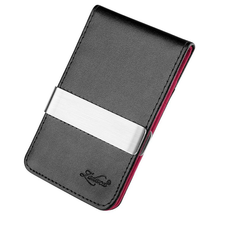 ZODACA Genuine Leather Money Clip Wallet, Black/ Hot Pink
