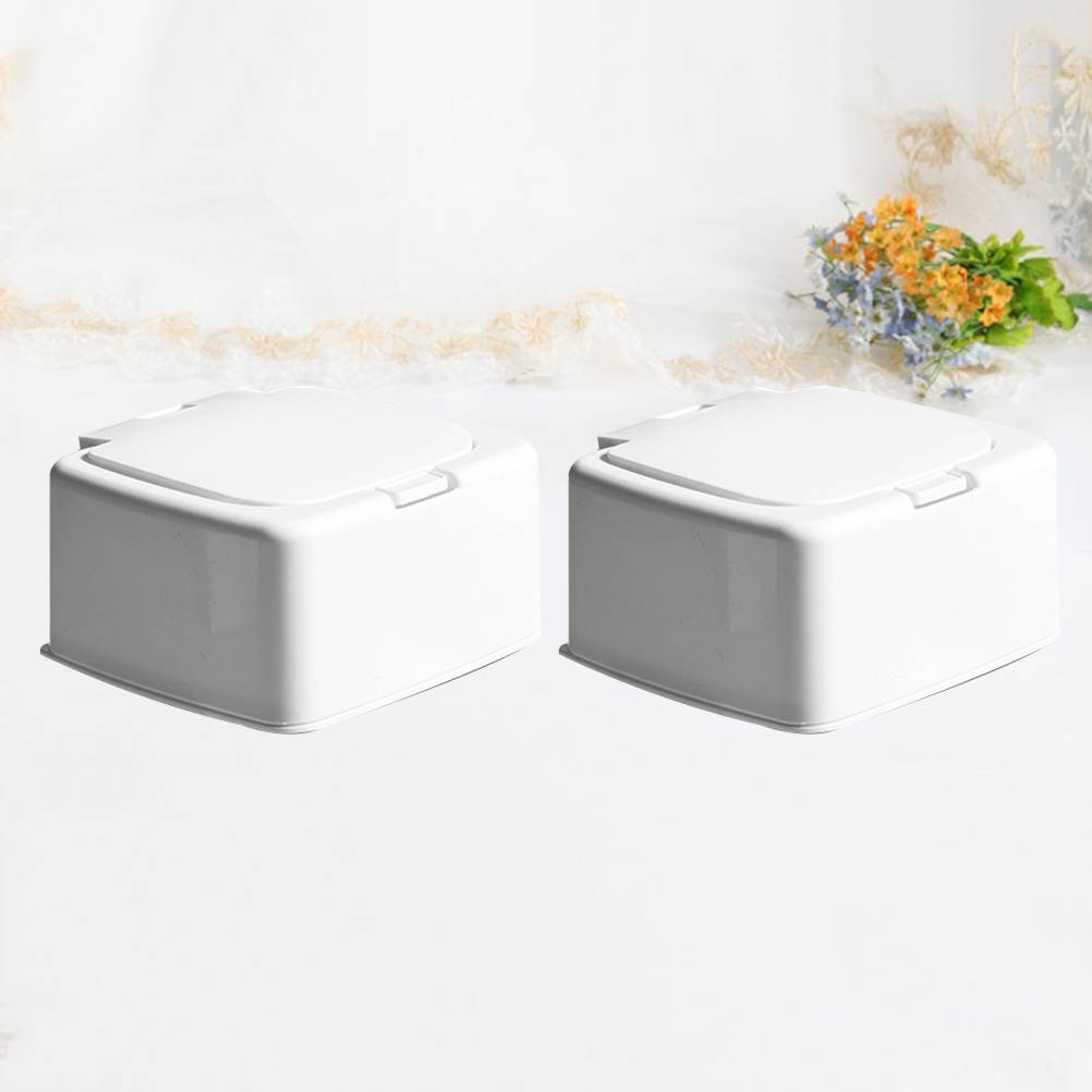 2Pcs Multifunction Plastic Sewing Kit Cotton Swab Holder Storage Box for Home (White, Square)