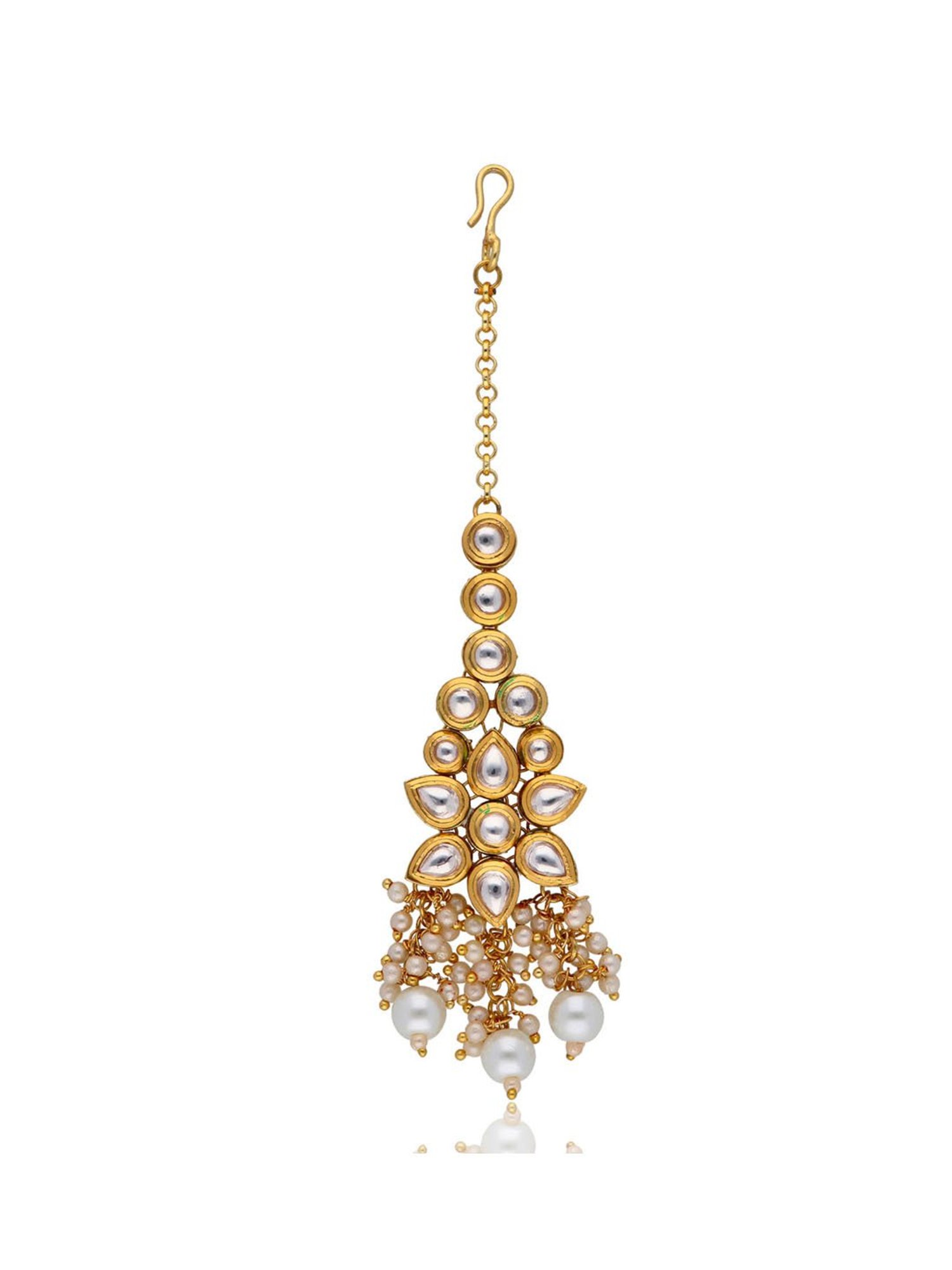 Curio Cottage Bridal Kundan and Pearls Floral White Necklace, Earring & MaangTikka Set for Women