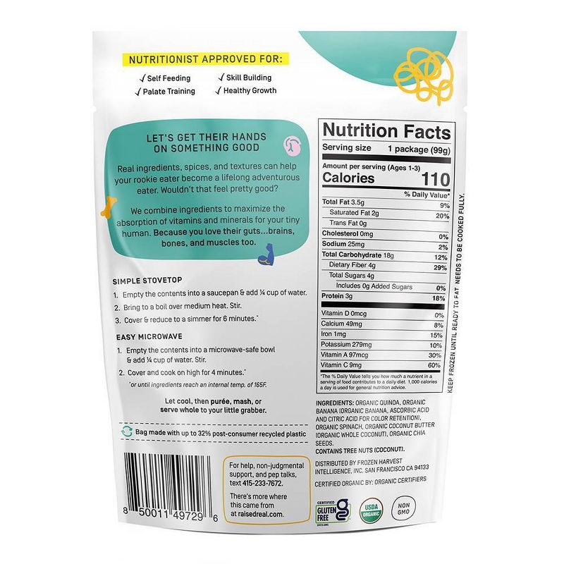 Raised Real Organic Spinach + Banana Frozen Baby and Toddler Food - 3.5oz