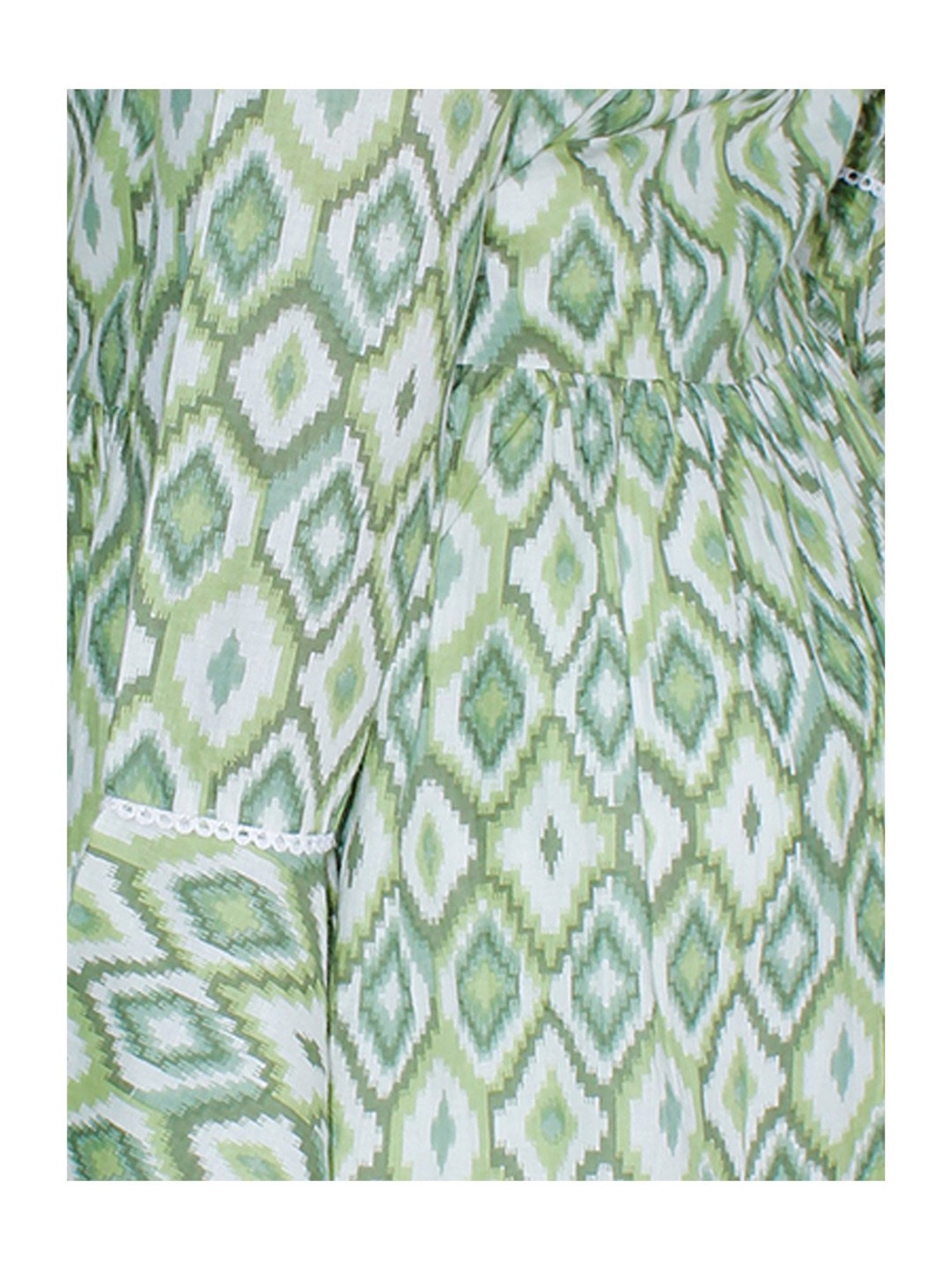 Kiddopanti Kids White & Green Printed Full Sleeves Kurta