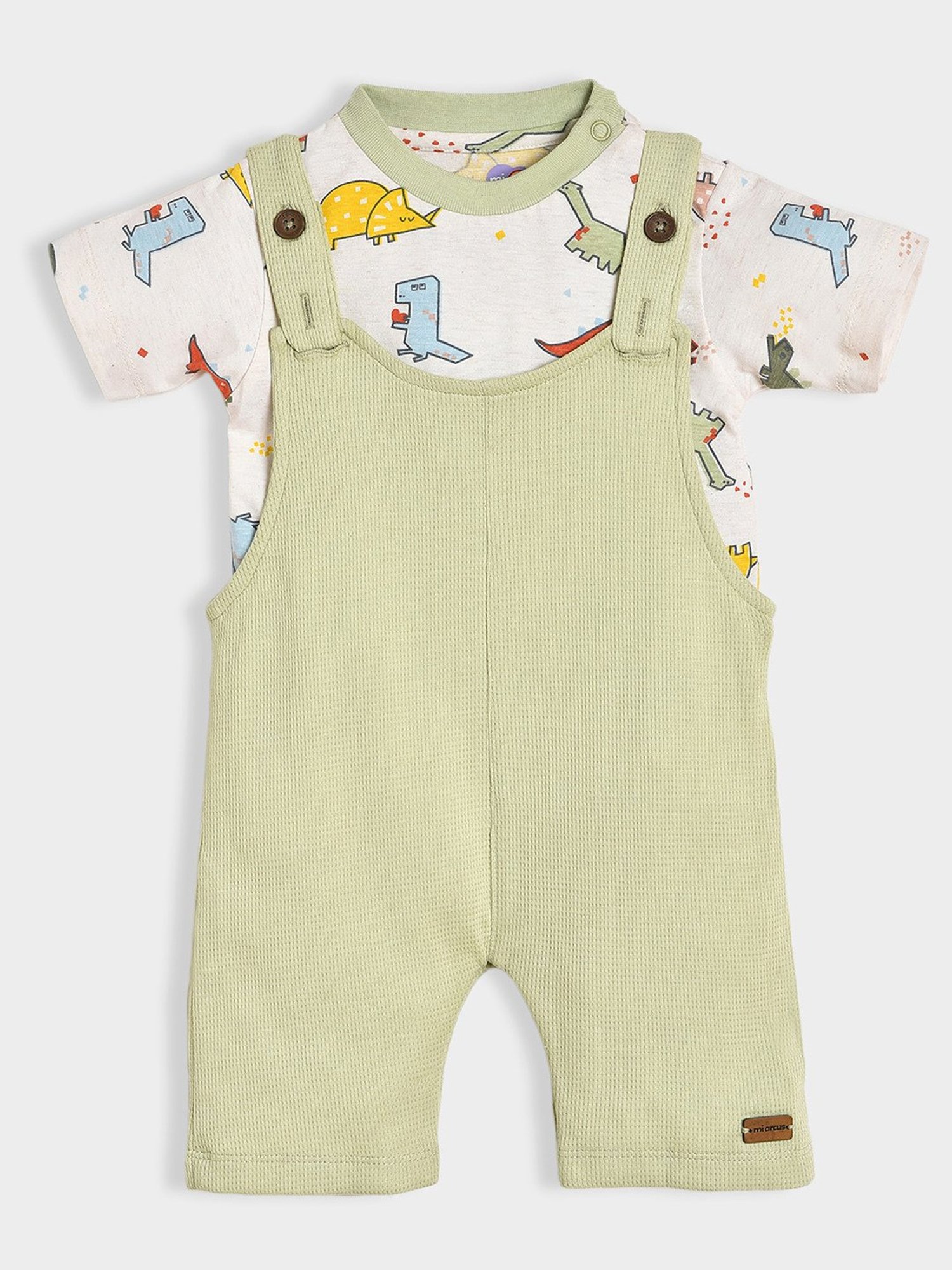 MiArcus Kids Green & White Printed T-Shirt with Dungaree