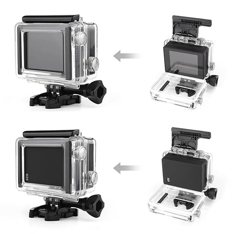 Side Open Skeleton Protective Housing Case for GoPro Hero 4 3+ 3 Silver Back Camera - Includes Standard Skeleton Backdoor, Skeleton BacPac Backdoor and Silicone Lens Cap