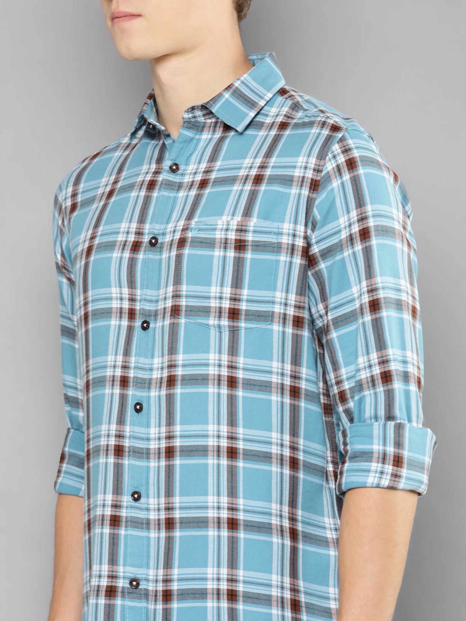 Allen cooper Blue Regular Fit Check Cotton Shirt