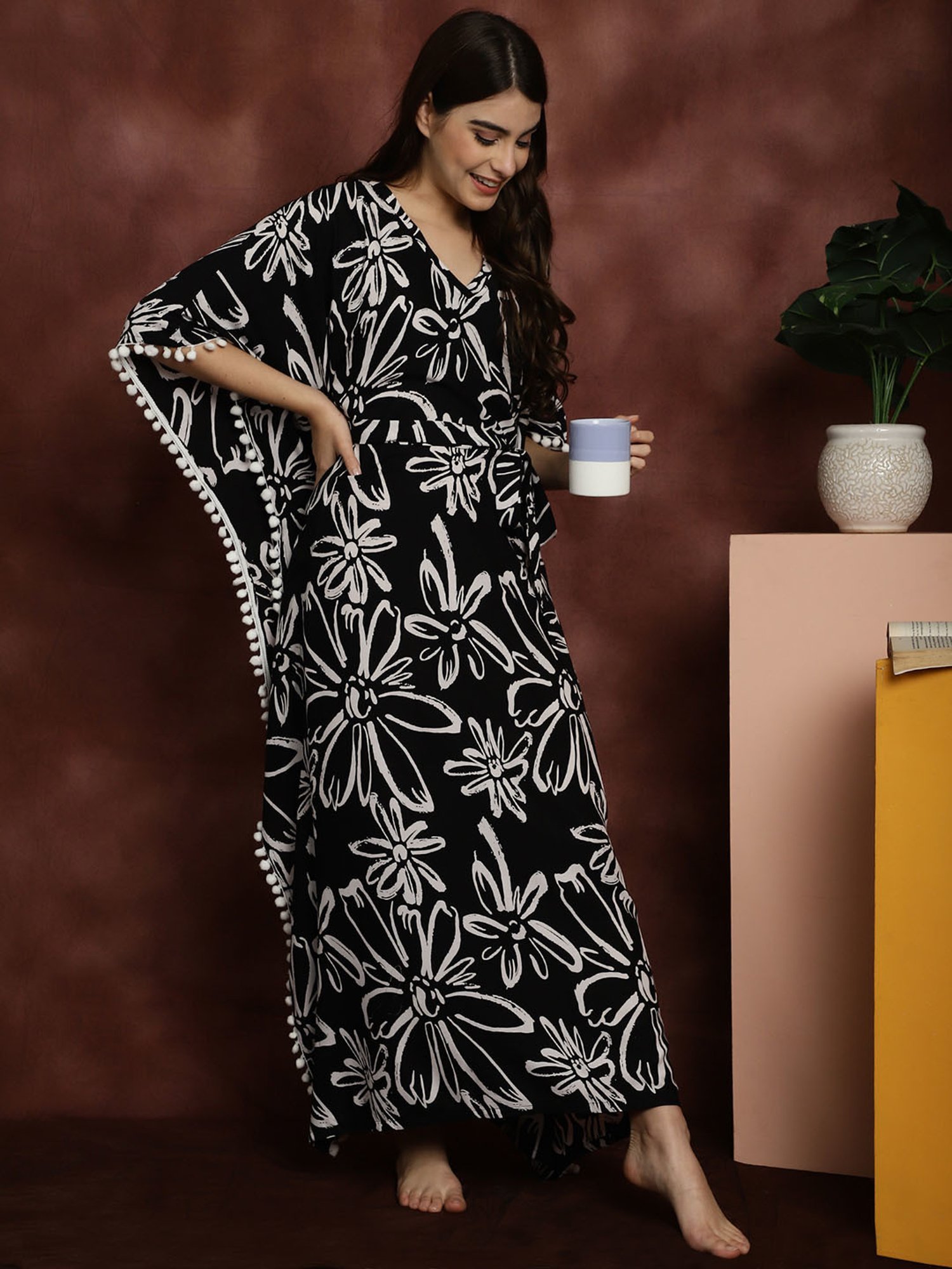 Boston Club Black Printed Kaftan Night Dress