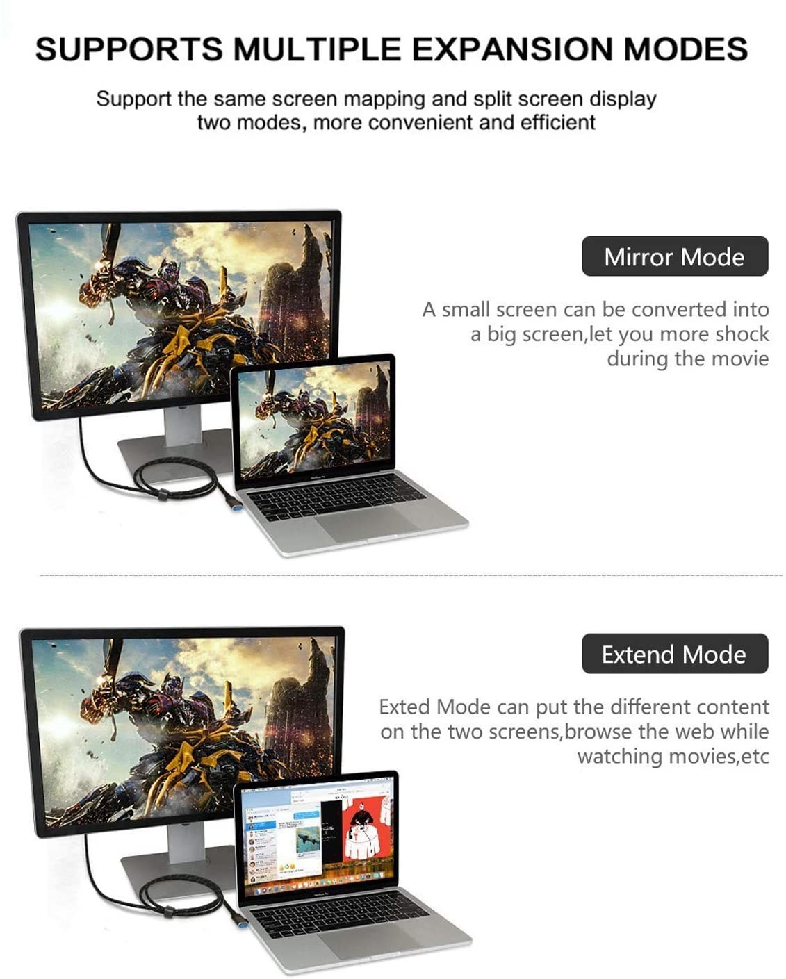 USB to VGA Adapter Cable 6.6FT Compatible with Mac OS Windows XP/Vista/10/8/7, USB 3.0 to VGA Male 1080P Monitor Display Video Adapter/Converter Cord (6.6Feet/2M)