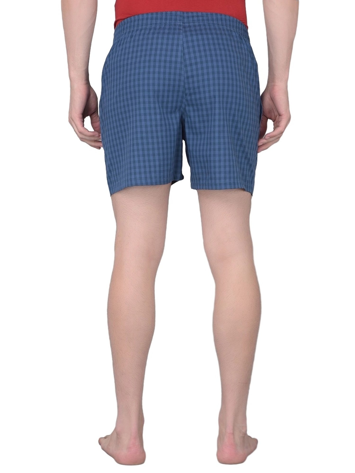 Force NXT Blue & Red Cotton Regular Fit Checks Boxers - Pack Of 2