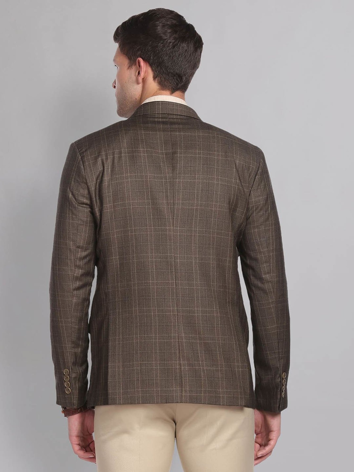 AD by Arvind Brown Regular Fit Check Blazer