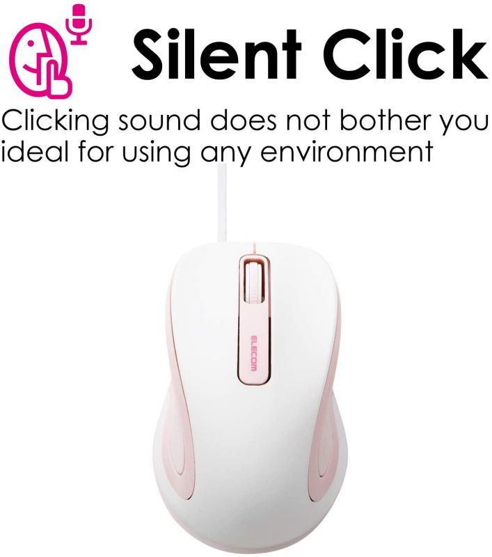 ELECOM Retractable USB Cable 1600 DPI Blue LED Mouse 3 Buttons for Windows / MacOS Pink (M-MK1UBSPN)