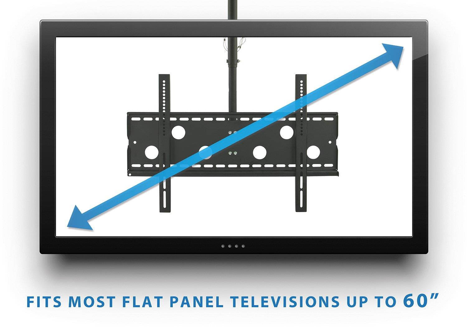 Mount-It Ceiling TV Mount For 32 37 40 42 43 50 55 60 65 70 Inch Flat Panel Televisions, Articulating Hanging Swivel TV Pole Bracket Adjustable Height 175 Pound Capacity, Black (MI-501B), Single