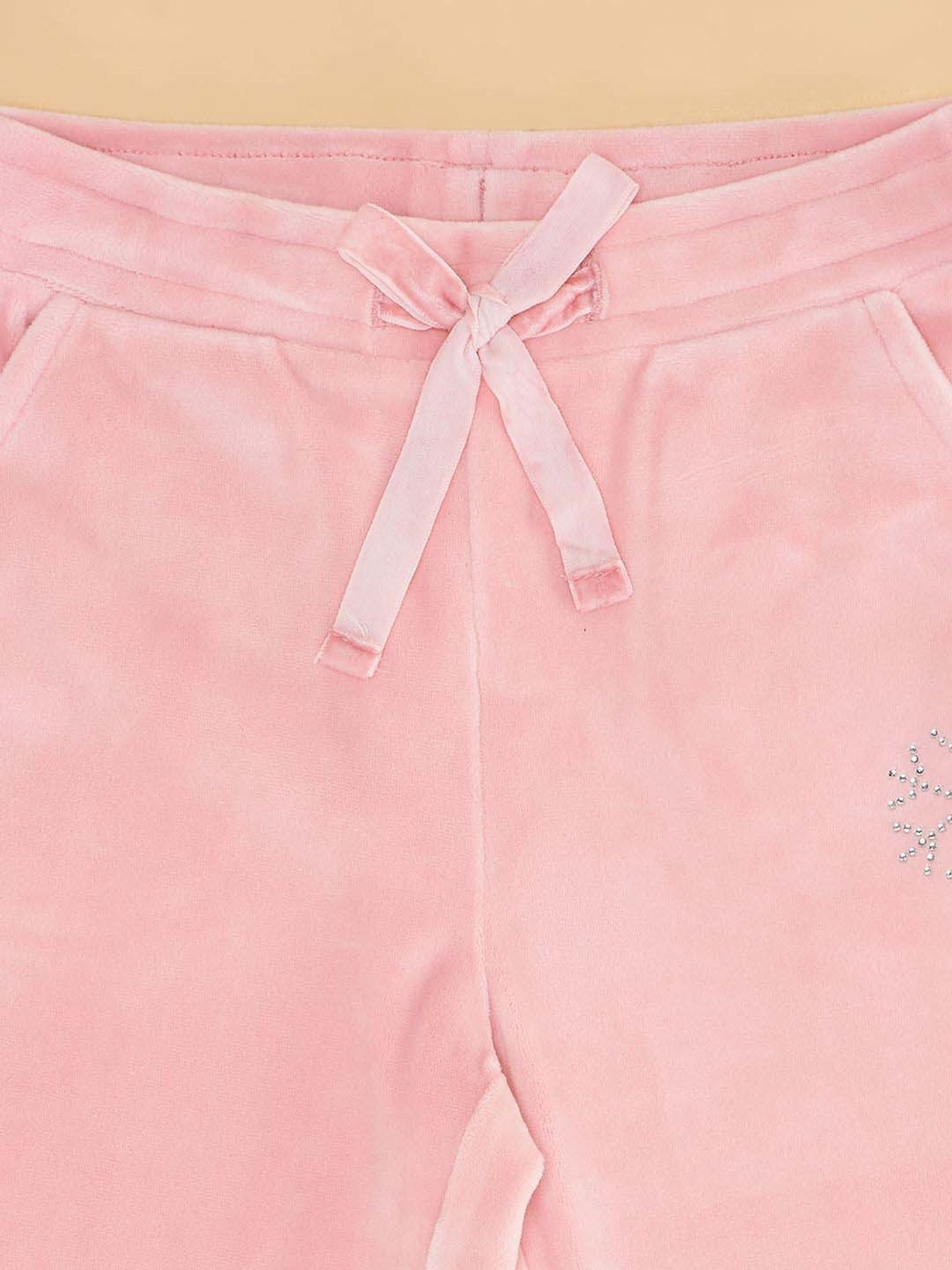 Pantaloons Junior Girls Baby Pink Cotton Embellished Pants