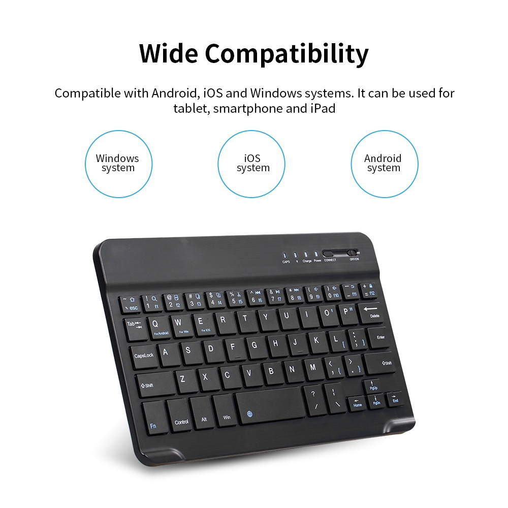 7-inch Wireless BT 3.0 Keyboard Mini Ultra-slim BT Keyboard for Tablet Smartphone Support iOS Windows Android Systems Black