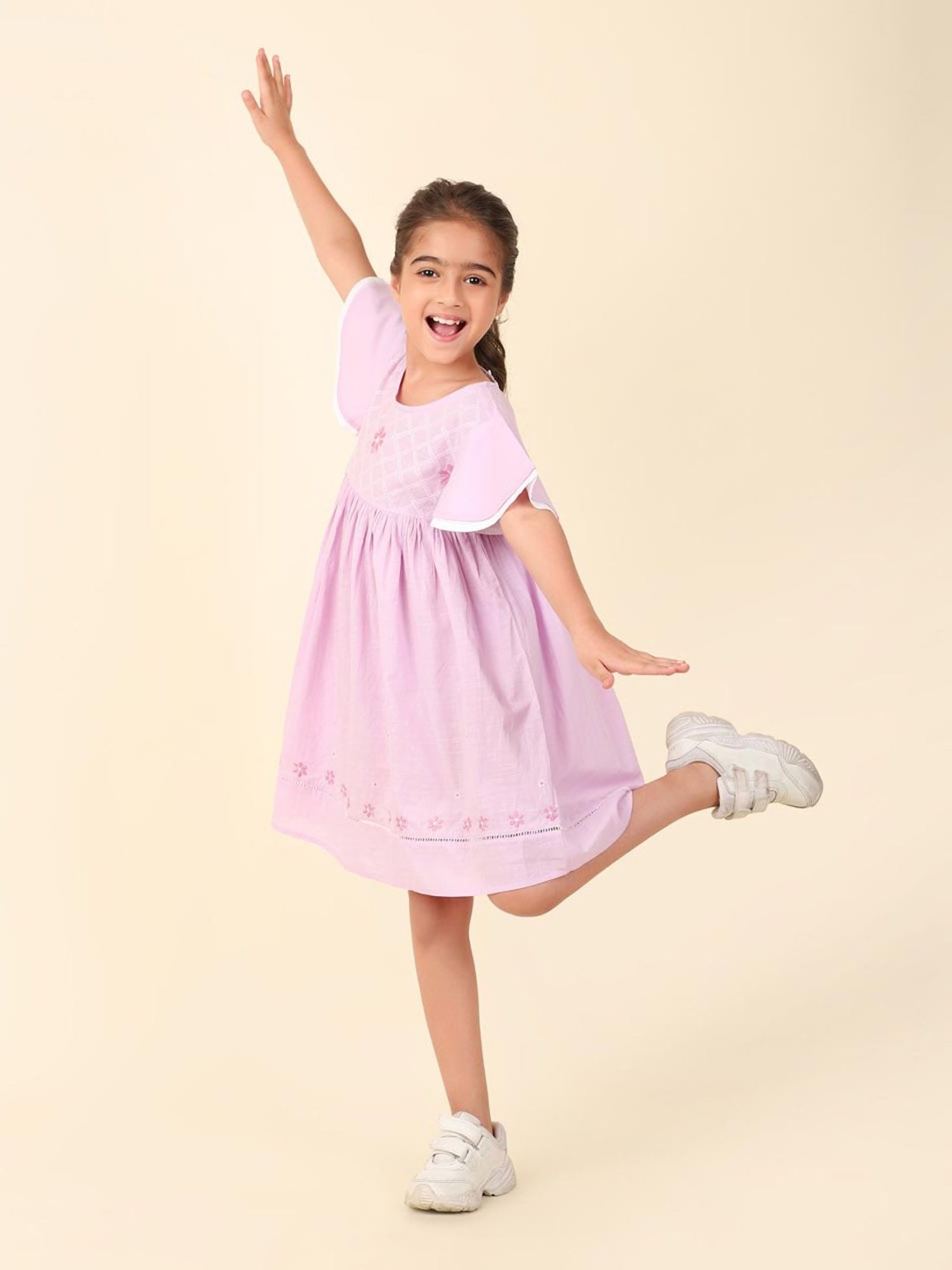Fabindia Kids Lavender Embroidered Dress