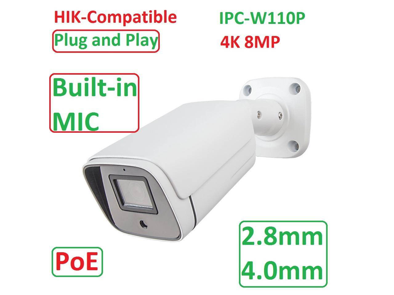 Hikvision Comptiable  IP Camera 4K 8MP H.265+ 2pcs Infrared Led 2.8mm Outdoor Support ONVIF Motion Detection POE IP CCTV Camera