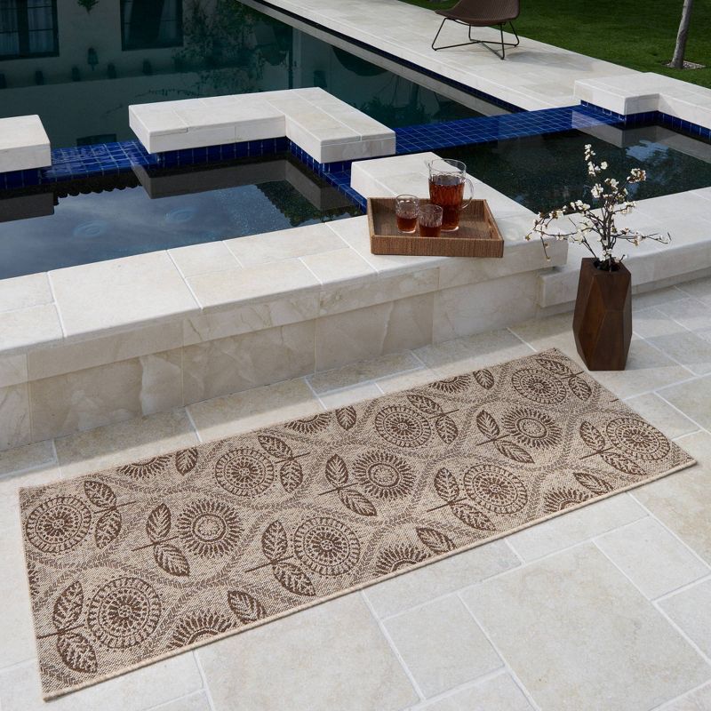 2.16' x 6' Sunflower Trellis Runner Outdoor Rug Sand/Havana - Laura Ashley