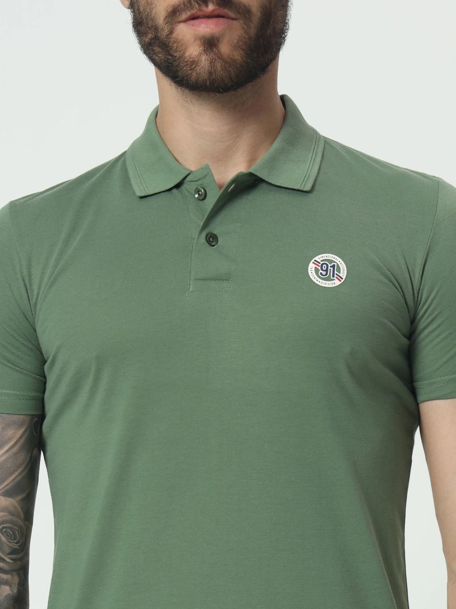 Tab91 Green Regular Fit Printed Polo T-Shirts