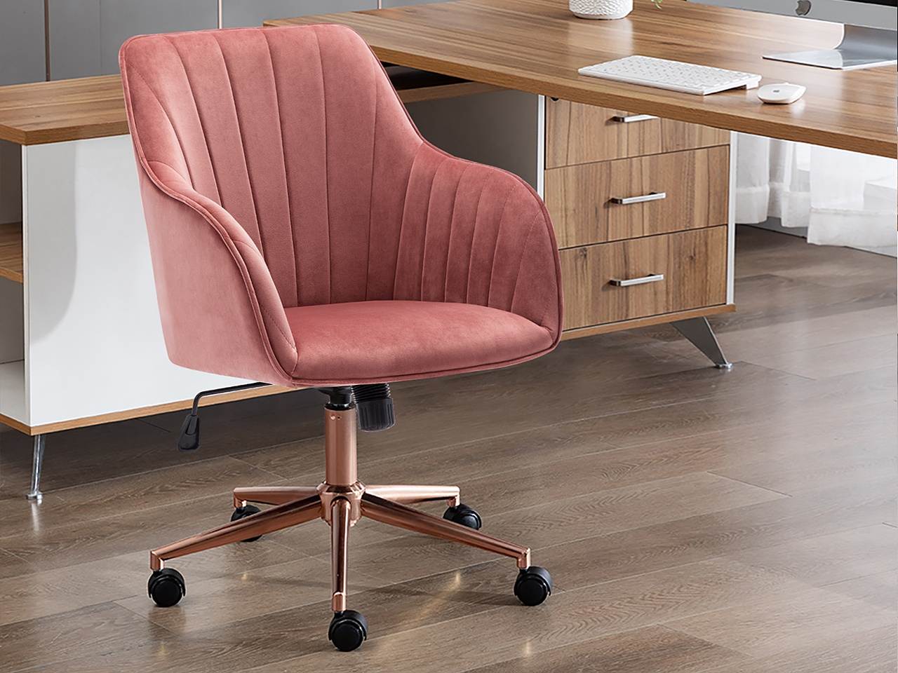 Swivel Height Adjustable Task Chair with Arms Velvet Upholstered Office Chair