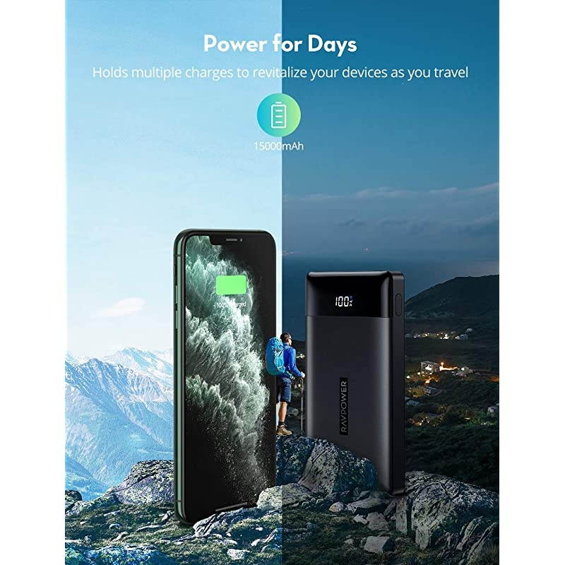 Portable Charger 15000mAh PD3.0 Power Bank QC 3.0, 18W High-Speed Ultra Compact USB C Battery Pack Tri-Input and Tri-Output Compatible iPhone 8/11/12/XS/XR/XS, iPad, Samsung Galaxy and More